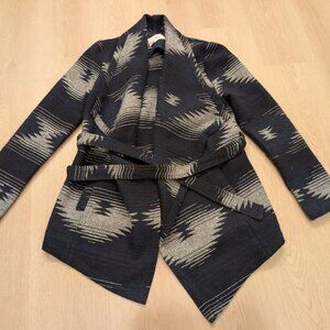 XS Jack BB Dakota Anthropologie Aztec Pattern Jacquard Wrap Coat Festival Wool